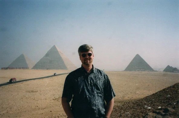 Adam with the pyramids of Giza